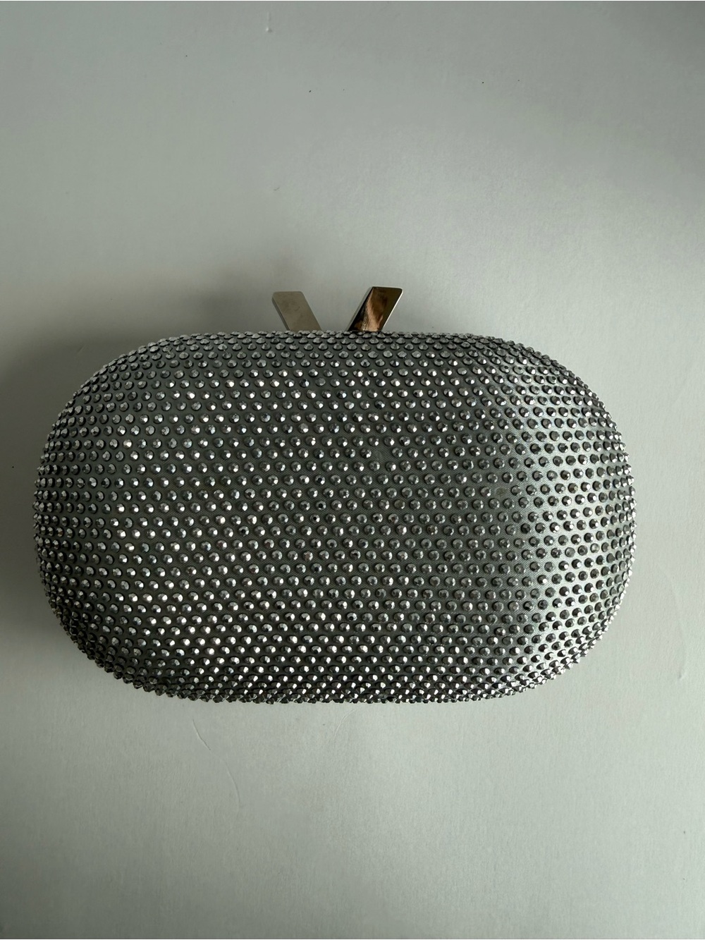 Nina Silver Rhinestone Evening Clutch with Chain Strap